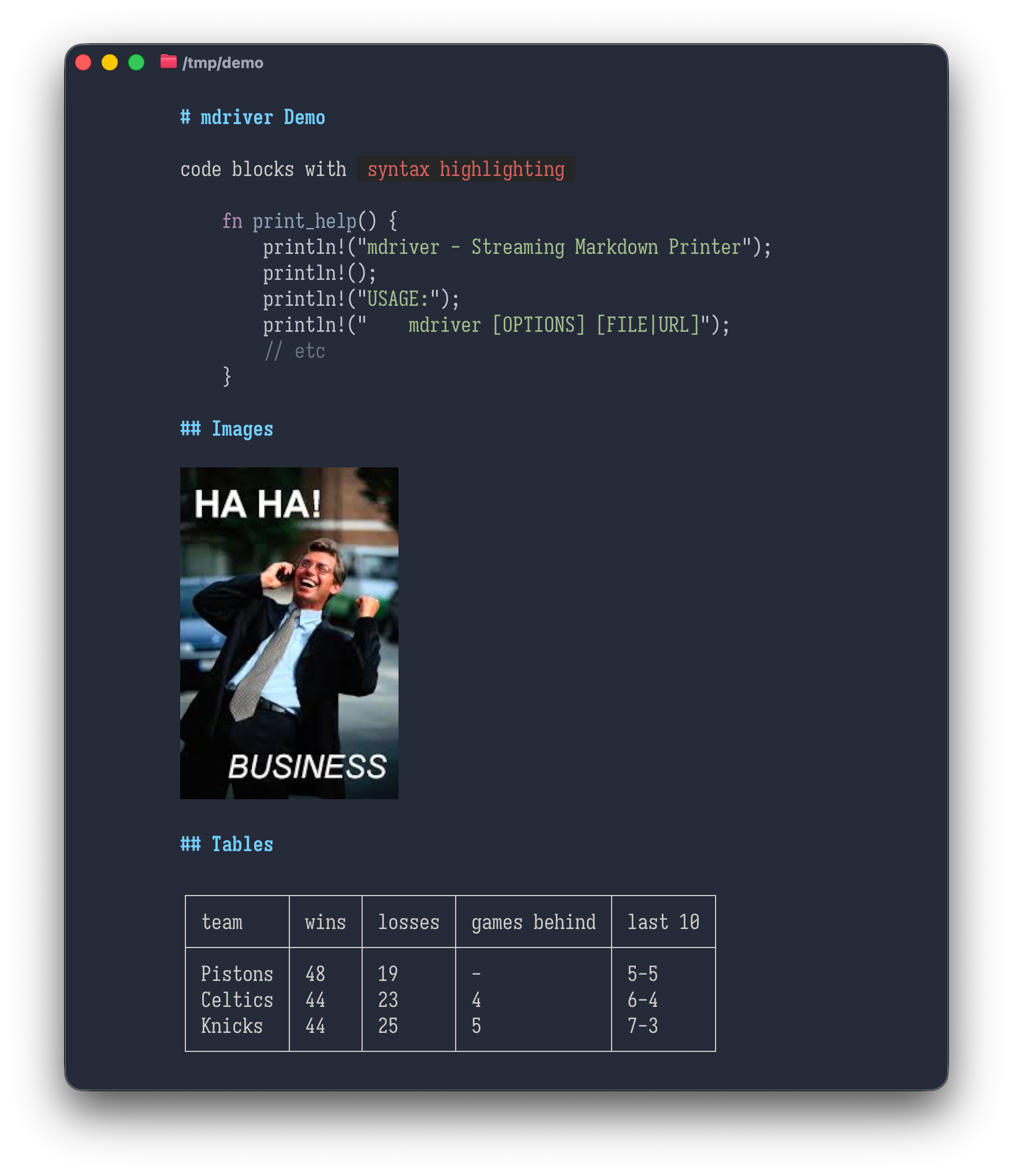 a screenshot of mdriver in action